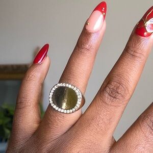 Gold Ring with Rhinestone Halo | Bold Statement Ring - Size 8‎